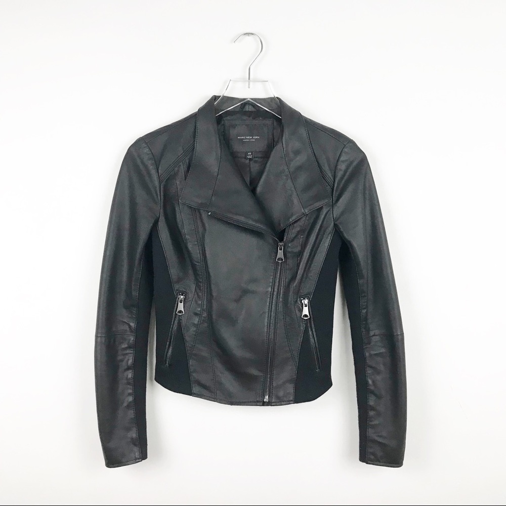 ANDREW MARC Black Leather Cropped Moto Jacket XS